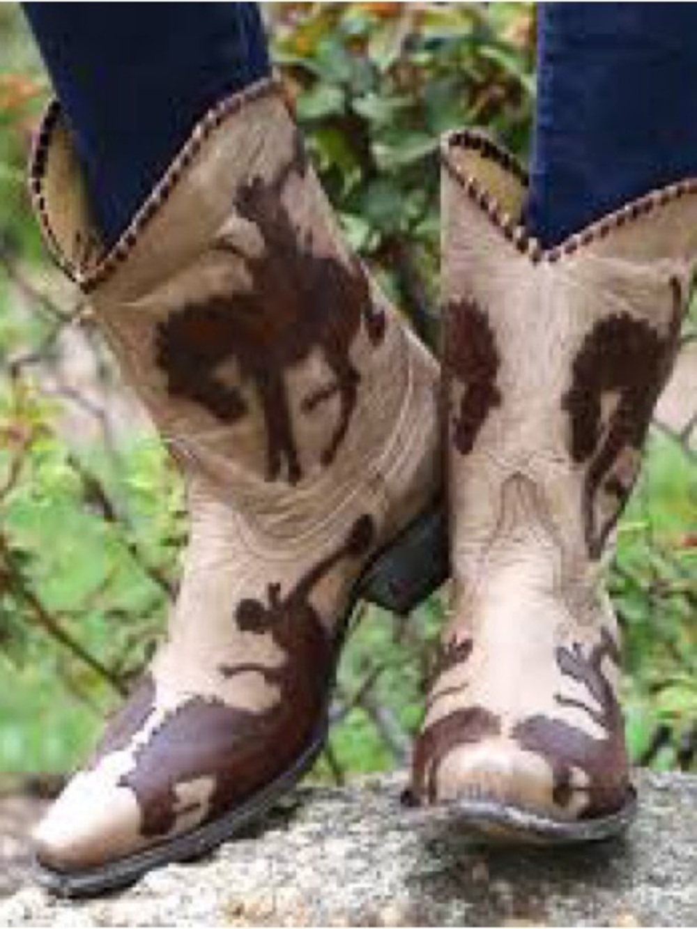 Old Gringo Yippee Ki Yay Tan and Brown Embroidered Heeled Cowboy Boots